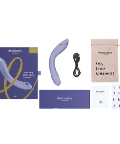 Womanizer OG G-Spot Pleasure Air Stimulator in lilac with curved silicone tip and magnetic charging port.