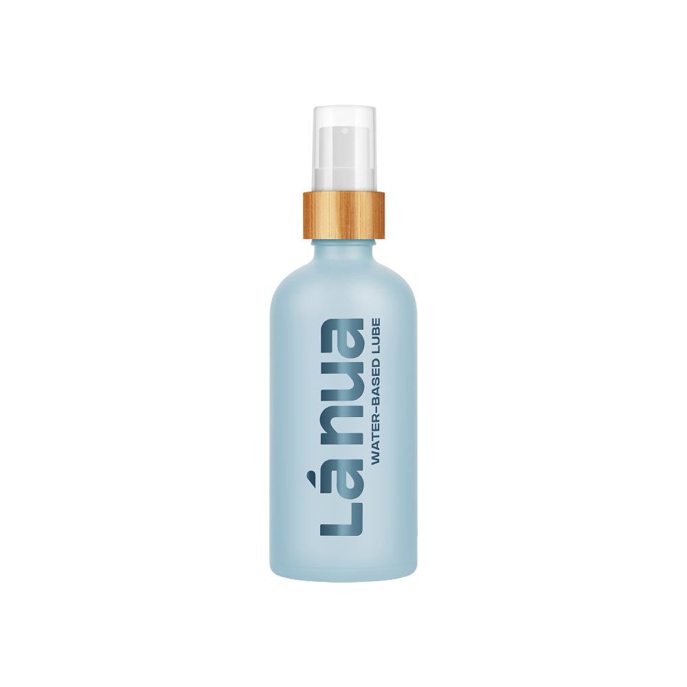 La Nua Unflavored Water-Based Lubricant 3.4 oz. bottle with natural ingredients and water-based lube texture.