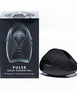 Hot Octopuss Pulse Solo Essential black vibrating stroker with flexible silicone PulsePlate on clean white background