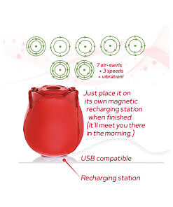 a silicone rose-shaped suction vibrator on a white background.