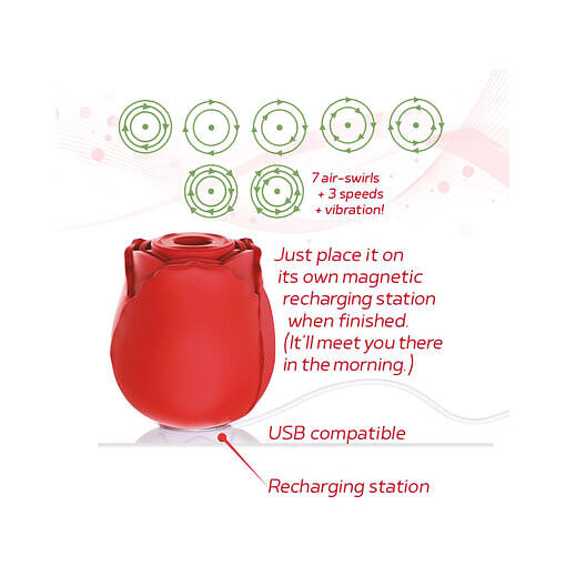 a silicone rose-shaped suction vibrator on a white background.