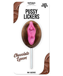 Pussy Lickers Chocolate Lovers candy lollipop on a stick