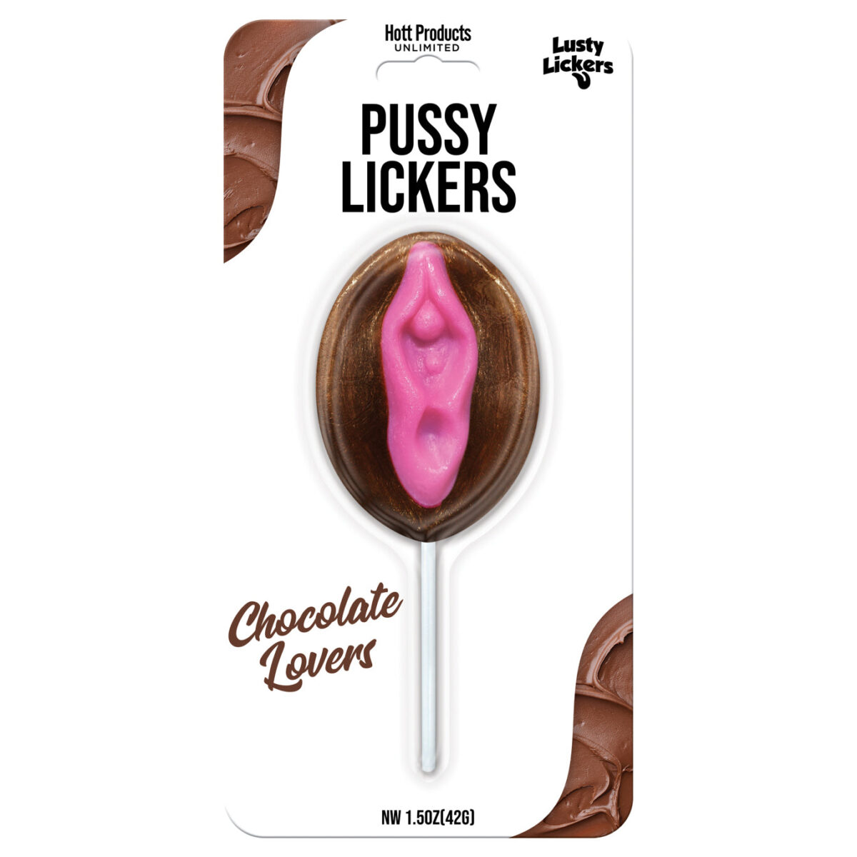 Pussy Lickers Chocolate Lovers candy lollipop on a stick