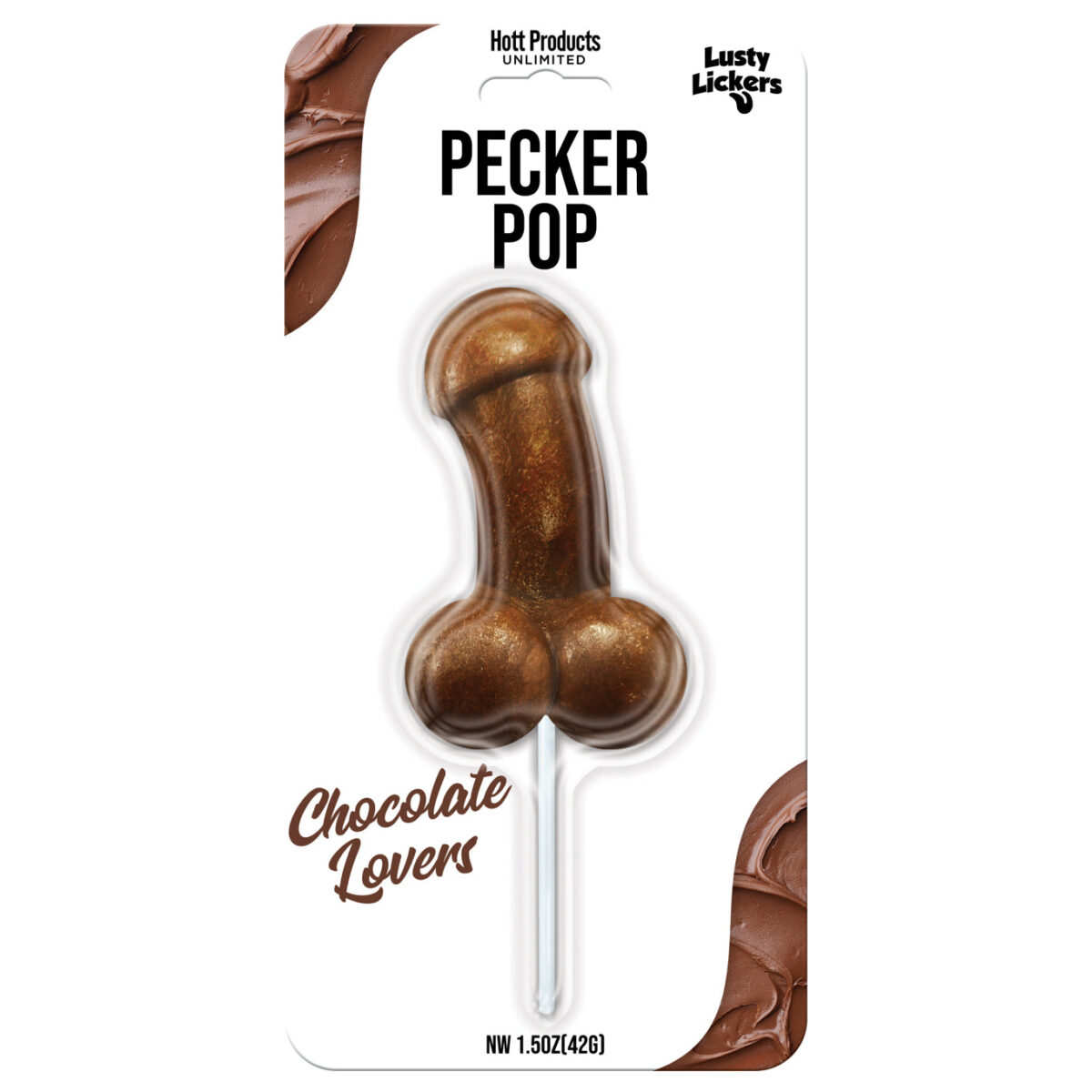 Pecker Pop Chocolate Lovers penis-shaped hard candy on a stick
