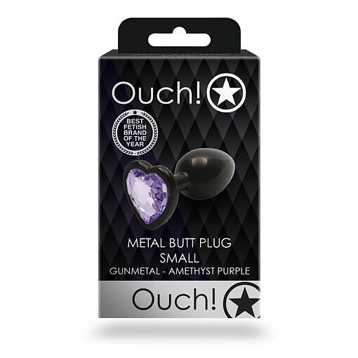 Ouch! Heart Gem Butt Plug Small Gunmetal/Amethyst - Image 8