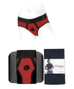 SpareParts Tomboi Nylon Briefs Harness in red and black