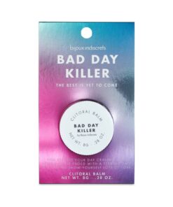 Bijoux Indiscrets Clitherapy Bad Day Killer clitoral balm 0.28 oz tube on a nightstand