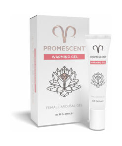 Promescent Female Arousal Warming Gel tube on a nightstand