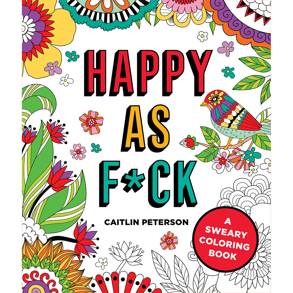 Happy as F*ck Coloring Book opened to a playful swearing mandala