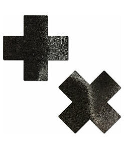 Pastease Everyday reusable cross pasties in black shown on model