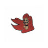 Red Headed Mermaid Enamel Pin with crimson hair and teal tail on a cork board
