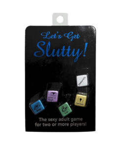 Metallic foreplay dice from the Let's Get Slutty! Dice Game with blue