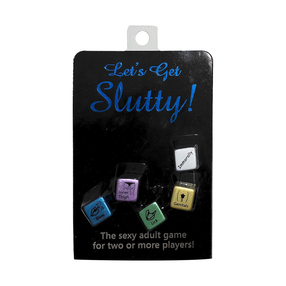 Metallic foreplay dice from the Let's Get Slutty! Dice Game with blue