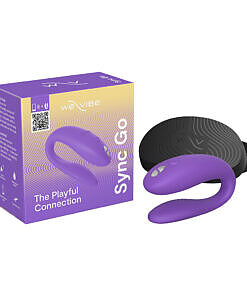 Light purple We-Vibe Sync Go wearable vibrator nestled in its travel case