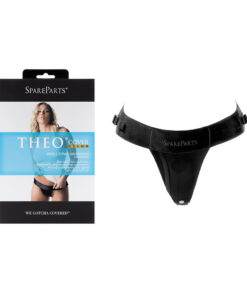 SpareParts Theo Cover Underwear Harness Black (Single Strap) Size B Nylon worn comfortably with sleek cover and clear O-ring detail.