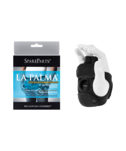 Black SpareParts La Palma Harness right-hand glove size M/L showing two palm pockets and adjustable Velcro strap closure