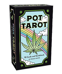 Pot Tarot deck fanned out on a wooden table