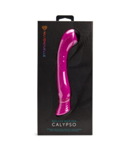 Nu Sensuelle Calypso roller motion G-spot vibrator in magenta silicone with billowing ball tip displayed on a satin surface.
