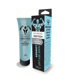 Achieve: Erection Sexual Performance Enhancer spray bottle showcasing discreet packaging on a bedside table.