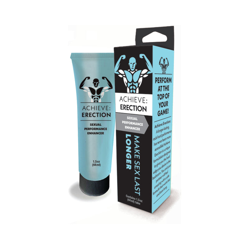 Achieve: Erection Sexual Performance Enhancer spray bottle showcasing discreet packaging on a bedside table.
