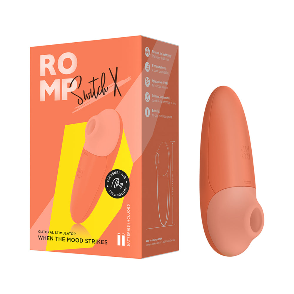 ROMP Switch X clitoral stimulator with silicone nozzle and white handle