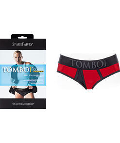 SpareParts Tomboi Cover Brief Underwear Harness in red and black nylon