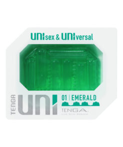 Tenga Uni Emerald translucent green sleeve with bold step-cut texture