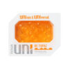 Tenga Uni Topaz clear sleeve showing repeating round cushion texture on a white background.