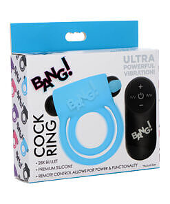 BANG! Silicone Cock Ring & Bullet with Remote Control in blue