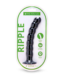 Me You Us 8 in. Ripple G-Spot Peg silicone toy with wave-like shaft and flared base on white background.