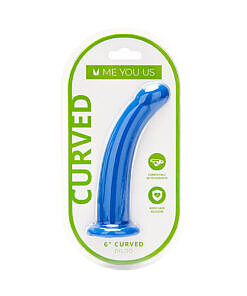 Me You Us 6 inch curved silicone dildo in blue with realistic texture