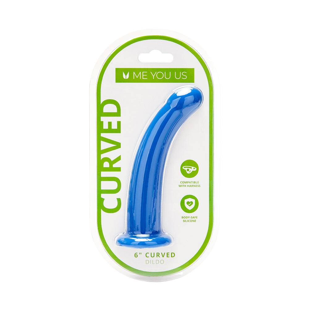 Me You Us 6 inch curved silicone dildo in blue with realistic texture