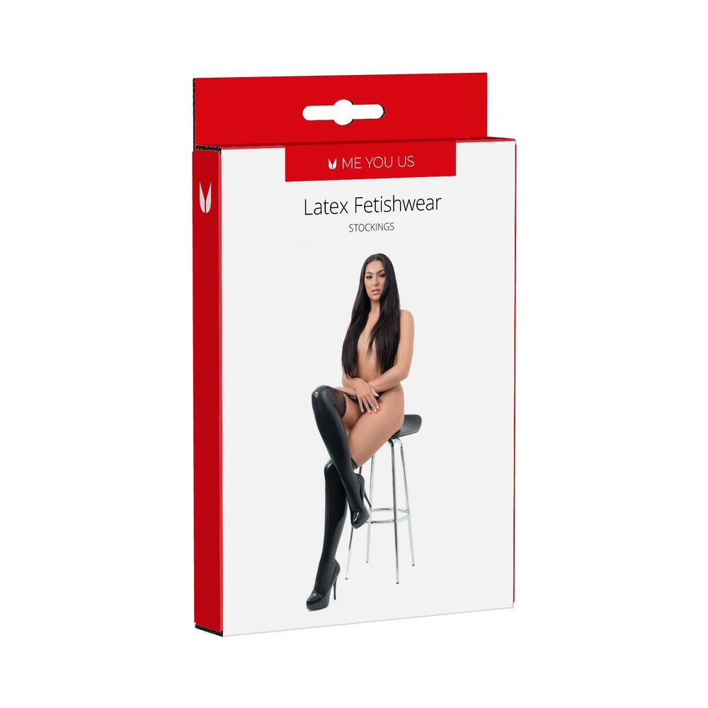 Me You Us Latex Stockings Medium in glossy black latex