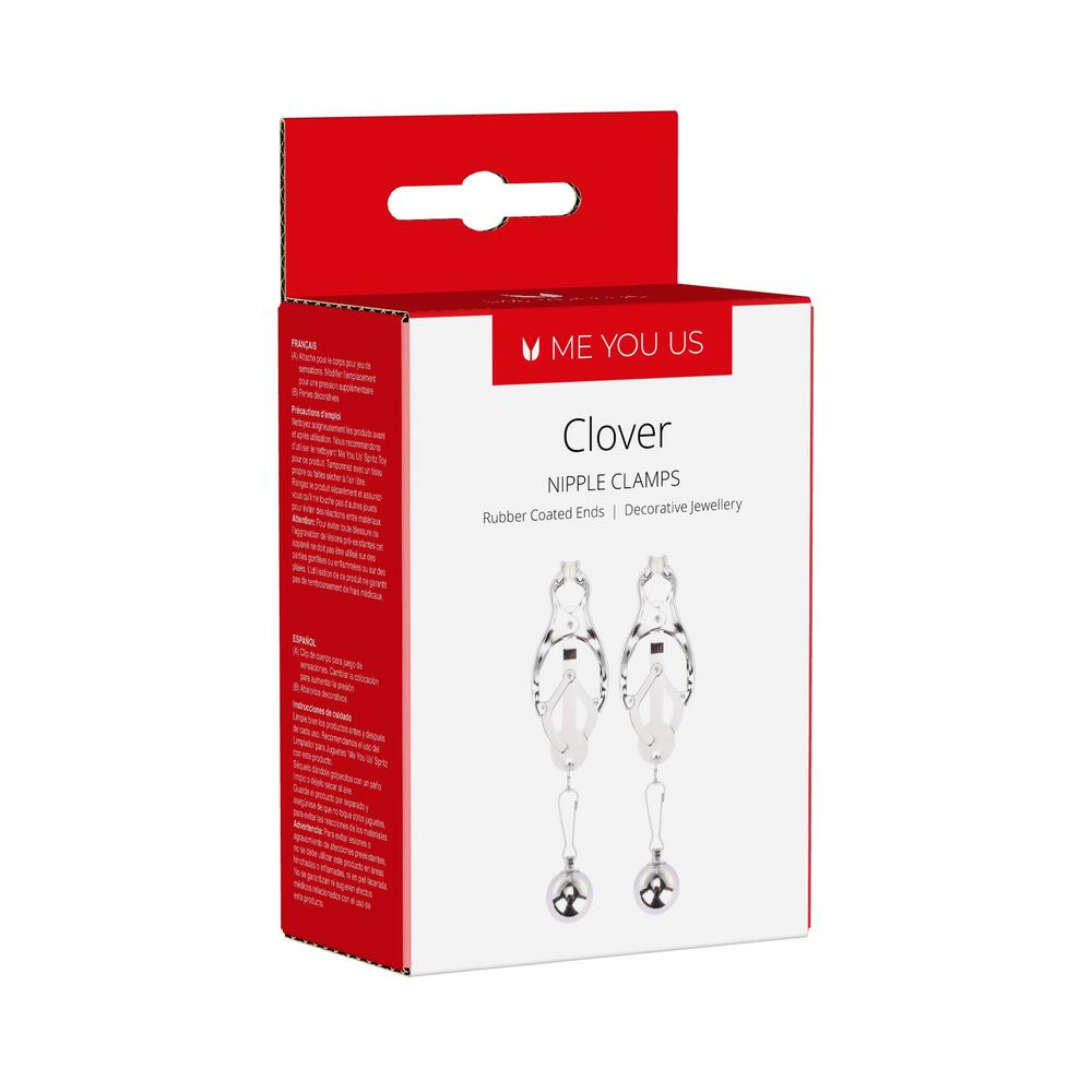 Me You Us Clover Nipple Clamp Silver - adjustable steel clamps with decorative weight