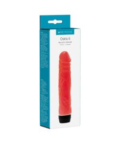 Me You Us Osiris 6 Realistic Vibrator Pink lying on a soft pink satin sheet