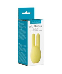 Wild Pleasure Ears rabbit vibrator with pink silicone ears and curved shaft on white background