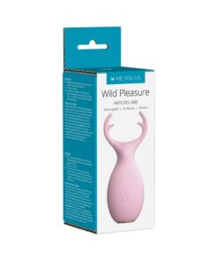 Me You Us Wild Pleasure Antlers vibrator in bold pink with dual curved antler tips on a white background.
