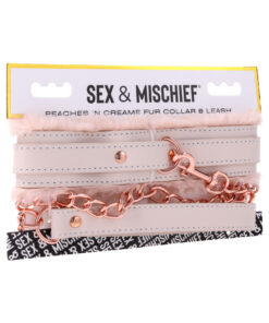 Peaches 'n CreaMe Fur Collar & Leash with soft peach faux fur and rose gold hardware