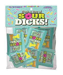 Suck a Bag of Sour Dicks 25-Piece Bag filled with colorful fruit-flavored penis-shaped candies