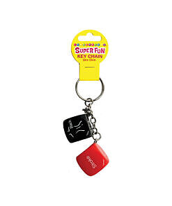 Super Fun Key Chain Sex Dice attached to keyring with two white dice showing red text prompts