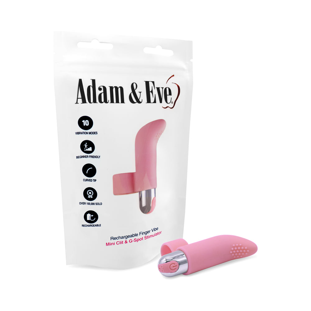 Adam & Eve Silicone Rechargeable Finger Vibe in bag packaging