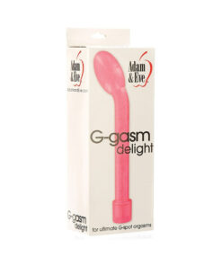 Adam & Eve G-Gasm Delight curved vibrator with enlarged tip on satin fabric