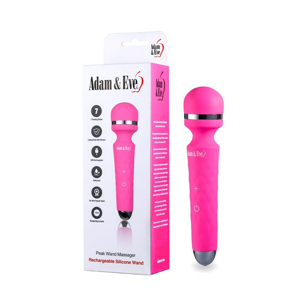 Adam & Eve Peak Wand Massager held in hand against a neutral background
