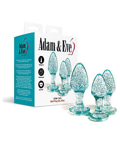 Adam & Eve Glitter Gem Butt Plug Set Blue - three sparkling acrylic plugs with gem-shaped bases in small