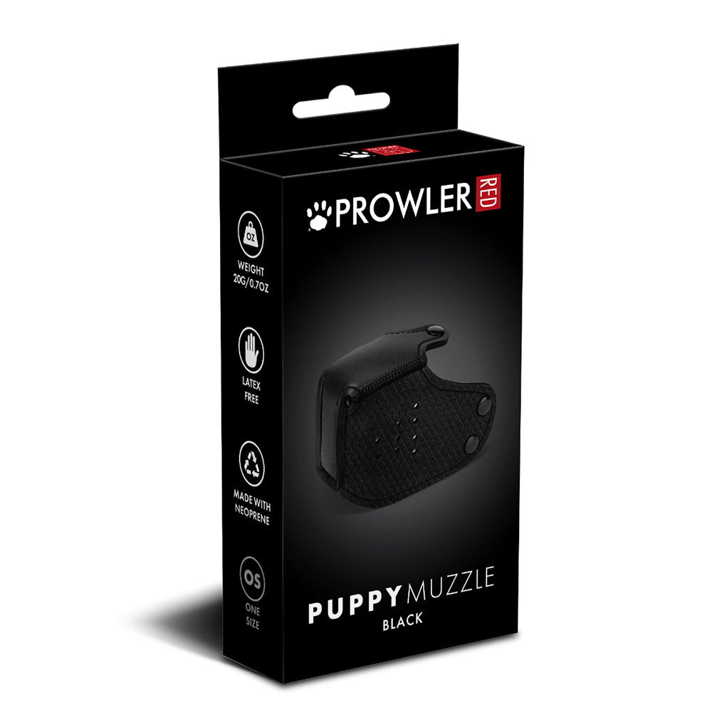 Prowler RED Puppy Muzzle Black - soft neoprene puppy muzzle fetish accessory with snap closure