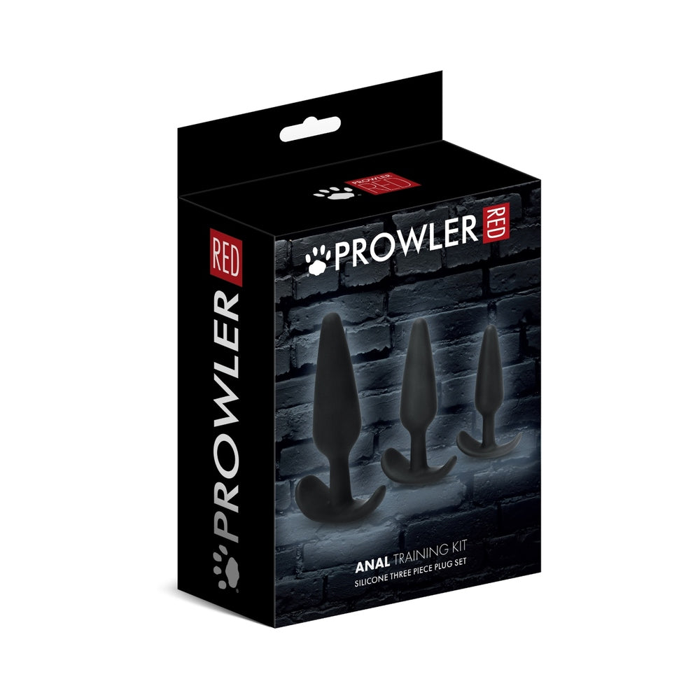 Prowler RED Anal Plug Training Kit three graduated silicone anal plugs with smooth texture on a clean surface