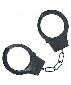 Ouch! Classic Metal Handcuffs Black metal handcuffs on a white background