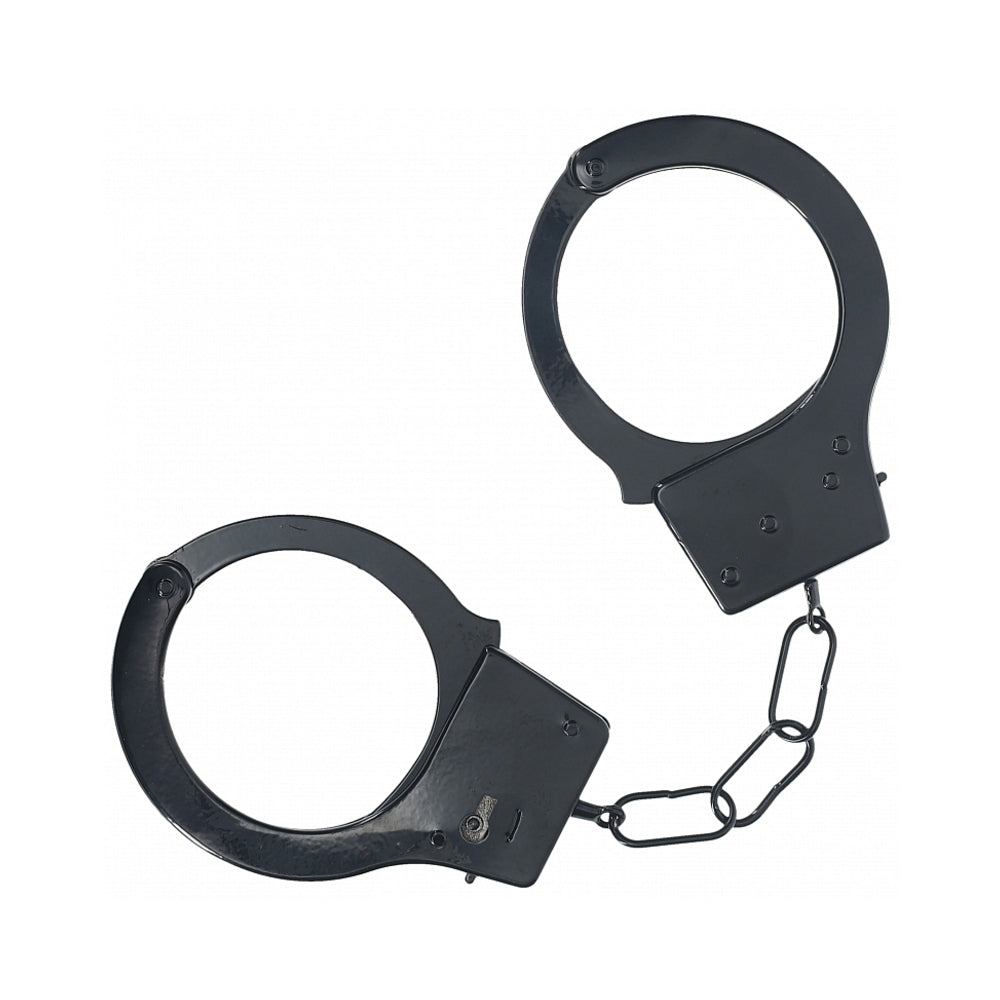 Ouch! Classic Metal Handcuffs Black metal handcuffs on a white background