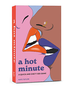 A Hot Minute Quick and Dirty Sex Game card deck box on a bedside table