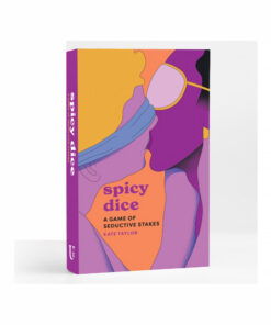 Spicy Dice: A Game of Seductive Stakes box with red and black dice and a stack of glossy cards on a satin sheet.